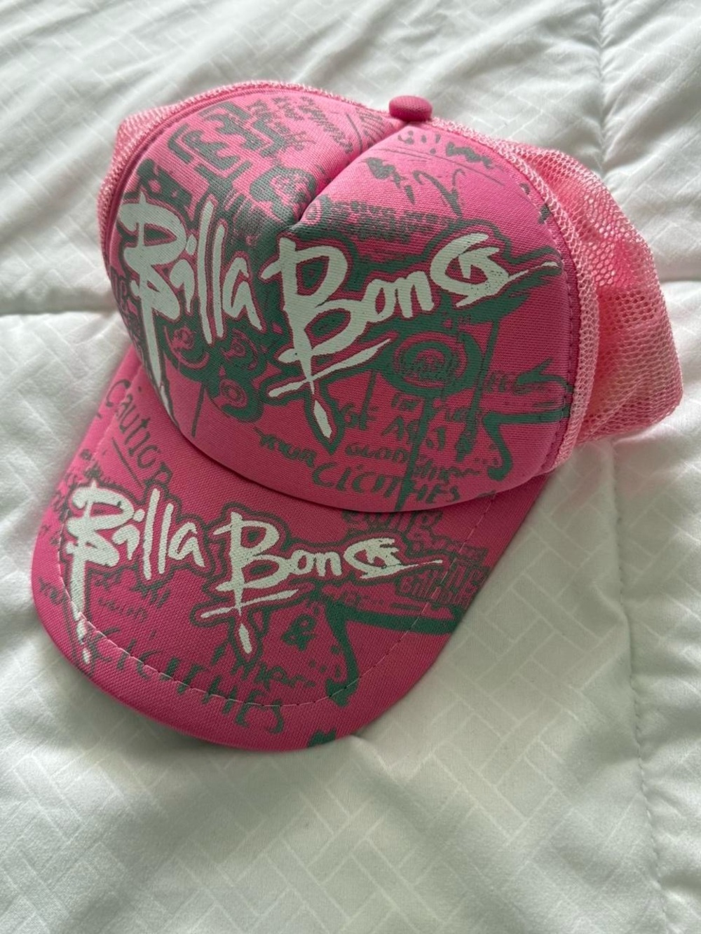 Billabong Hot Pink Mesh Trucker Cap with Silver-Grey Script
